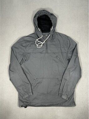 UNIVIBE Mens Gray Hooded Anorak Jacket Windbreaker Pullover Size L Lightweight